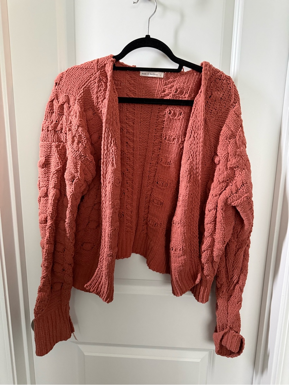 moon & madison Chunky Open-Front Cable Knit Cardigan